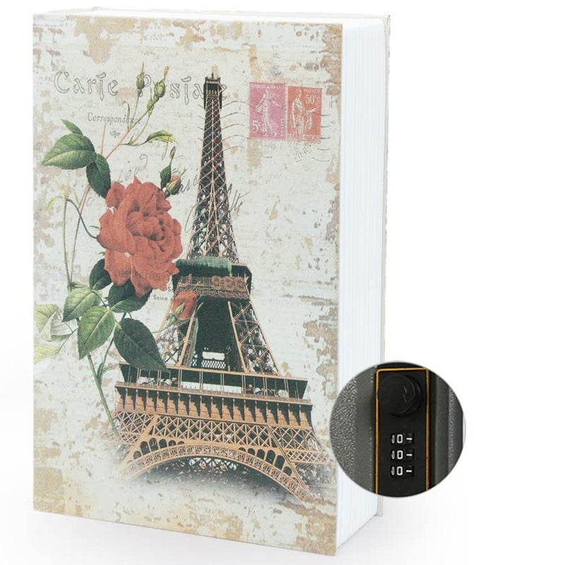 PACOLO صندوق تخزين آمن على شكل كتاب (9.5"×6"×2.2"), علبة سرية على شكل قاموس مع قفل أمان برقم سري, صندوق آمن مخفي على شكل كتاب (باريس, تركيبة)  - Image 1